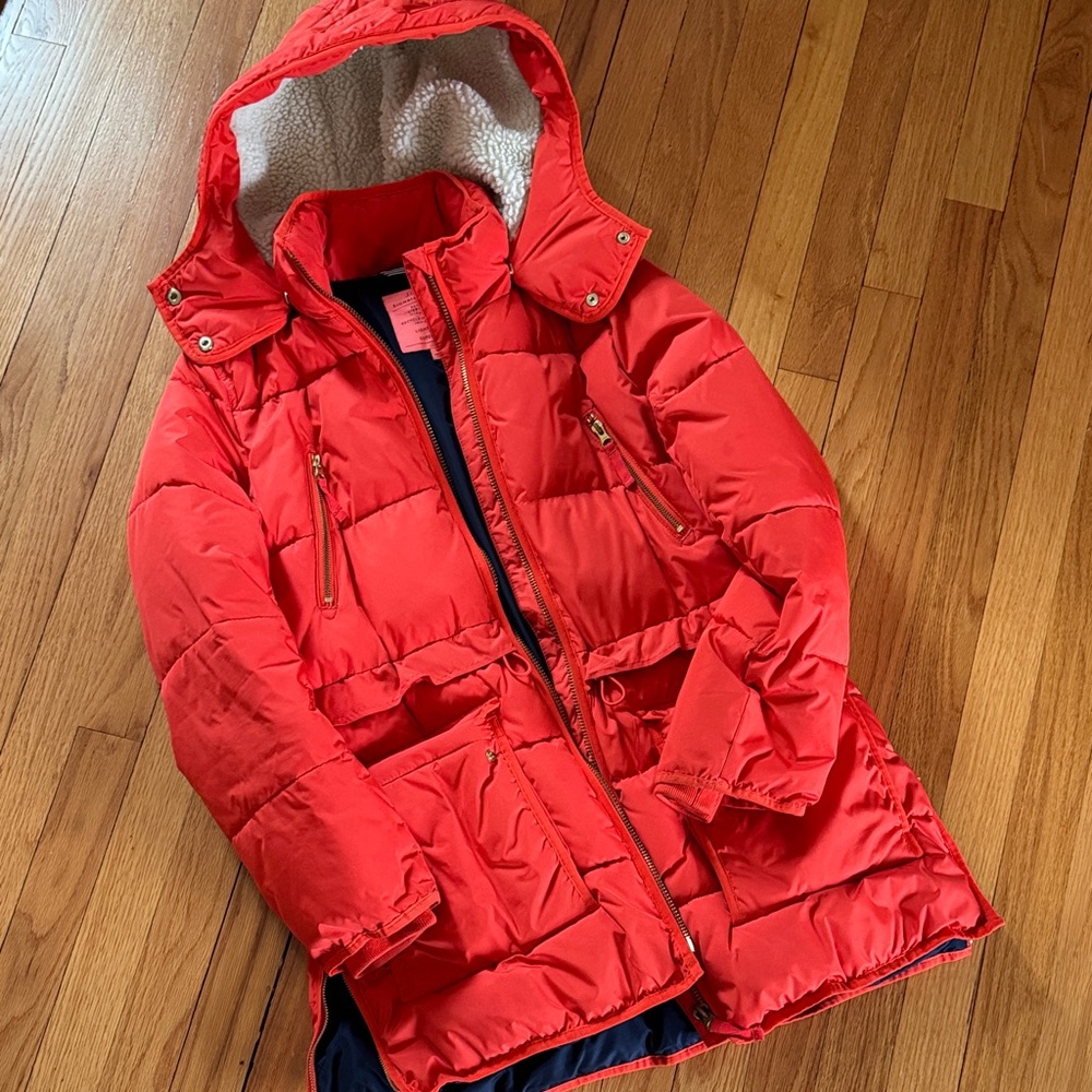 Red/orange Puffer Coat with Hood